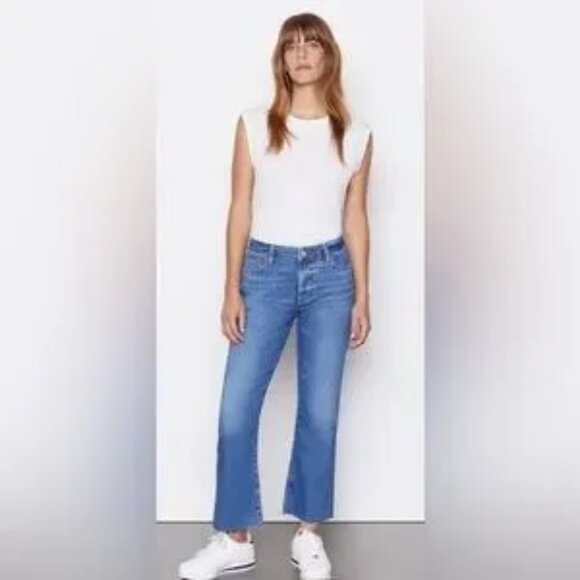 Frame Denim Denim - Womens Frame Le Crop Mini Boot Gratitude Raw Hem Blue Denim Jeans 27 *